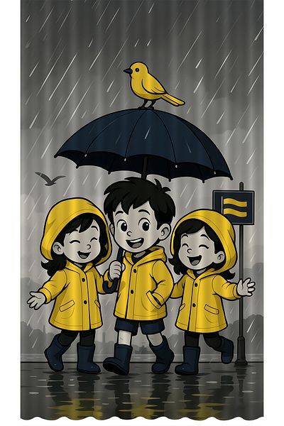 Bertille Home Children's and Baby's Room Yellow Navy Blue Fan Football Series Background Curtain Single Wing (Curtain)
