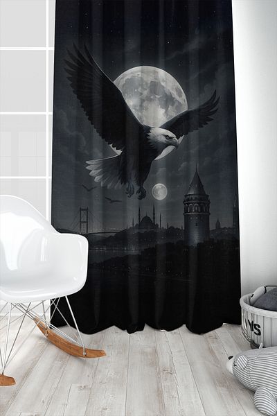 Bertille Home Children's and Baby's Room Black and White Fan Football Series Background Curtain Single Wing (Curtain)