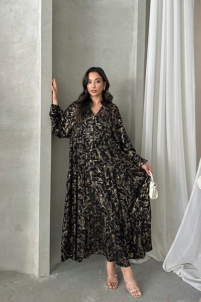 ASEDE 100% Viscose Bohemian Alaçatı Dress Ethnic Patterned Water Foil Print Viscose Dress Dress Suitable for Hijab