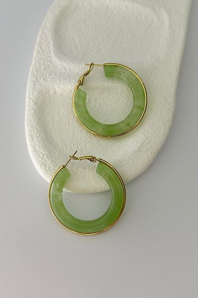 DELEIZA ACCESSORY Verdantsteel Green Steel Hoop Earrings