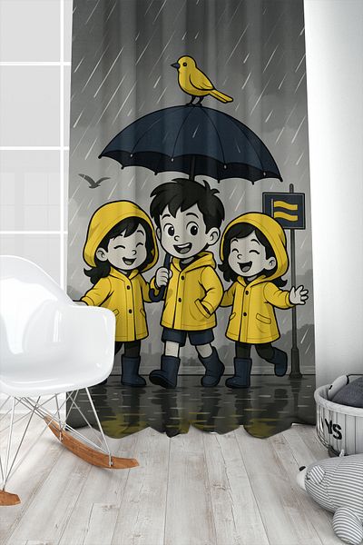 Bertille Home Children's and Baby's Room Yellow Navy Blue Fan Football Series Background Curtain Single Wing (Curtain)