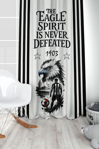 Bertille Home Children's and Baby's Room Black and White Fan Football Series Background Curtain Single Wing (Curtain)