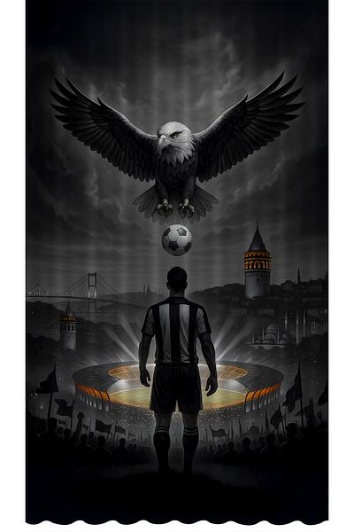 Bertille Home Children's and Baby's Room Black and White Fan Football Series Background Curtain Single Wing (Curtain)
