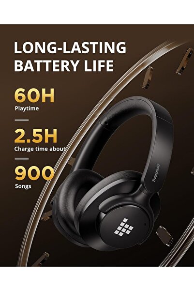 Tronsmart Q20S Hybrid ANC Headphone Wireless with Mic 60H Playtime Deep Bass Custom EQ via App Black