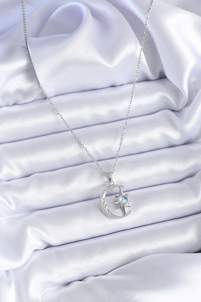 Skygo 316L Steel Silver Color Zircon Stone Moon Star Model Women's Necklace - TJ-BKO7689