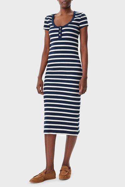 Tommy Hilfiger Striped Stretch Cotton Slim Fit Midi Length Dress Dress Ww0Ww43864 0A4