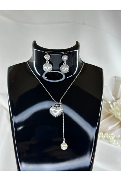 Kalpli İnci Model Kolye, Küpe Set