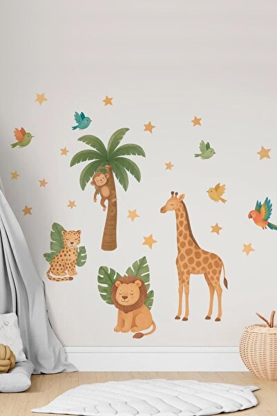 KT Decor Set de autocolante de perete pentru camera copiilor cu animale de safari cu culori pastel