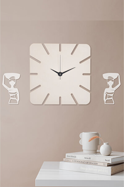 İnfigo Concept Dekoratif Ahşap Beyaz Duvar Saati 35 Cm