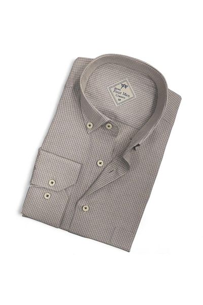EREN STYLE Мъжка риза с дълъг ръкав от норка, ленена и лека материя (стандартен модел)