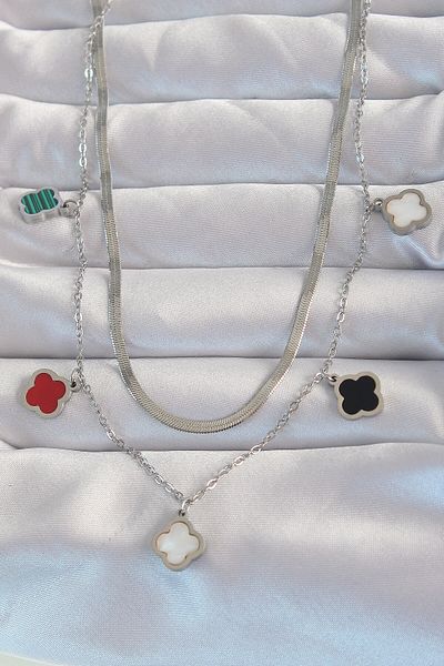 Skygo 316L Steel Silver Color Italian Chain Colorful Enamel Multiple Clover Necklace - Tj-Bko8974