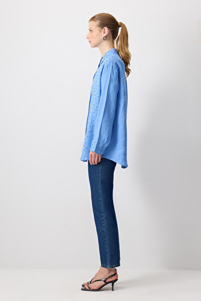 Touché Privé Cămașă supradimensionată din in 100% cu broderie de piatră