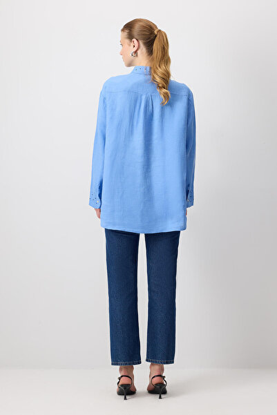 Touché Privé Cămașă supradimensionată din in 100% cu broderie de piatră