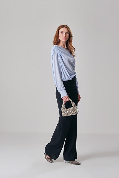 EXPLOSION Kadın Regular Fit Bol Paça Yüksek Bel MAVİ Pantolon EXP42479-MAVİ