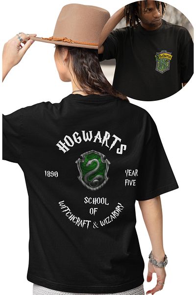 Fuddy Moda Μπλουζάκι με στάμπα Hogwarts Slytherin Back, Ανδρικό-Γυναικείο μπλουζάκι με στάμπα Χάρι Πότερ