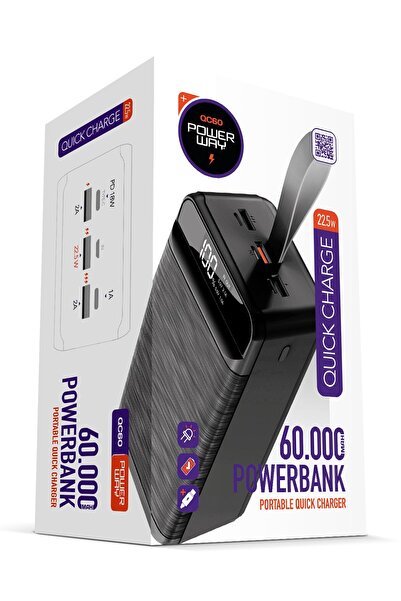 POWERWAY 60.000 Mah Pd 22.5w Kablolu 3.0 Hızlı Şarj Gerçek 60.000 Mah Garanti...