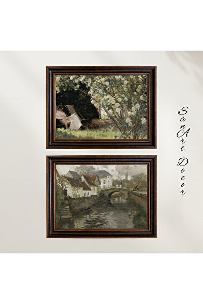 Sanart Σετ ελαιογραφίας με κορνίζα, 6 τεμάχια ζωγραφικής με κορνίζα, ρετρό ζωγραφιές, vintage ζωγραφική, εκτύπωση ζωγραφικής