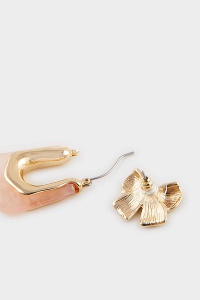 DeFacto Women's 2-Piece Bow and Pink Stone Gold Earrings F0721Axns