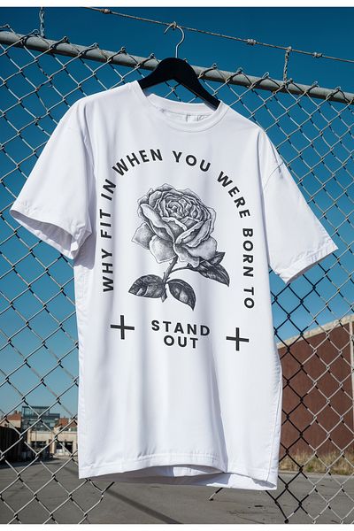 mooodcase Unisex Oversize White T-Shirt Crew Neck Short Sleeve Cotton Stand Out Pattern