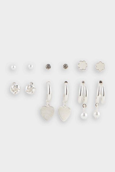 DeFacto Women's 6-Piece Silver Earrings F0704Axns