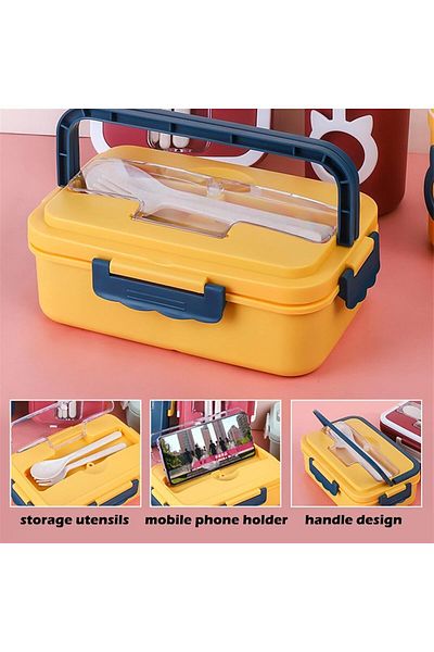 COOYA Portable lunch box,1000 ml,separate compartments,airtight and leakproof,with spoon and fork,yellow