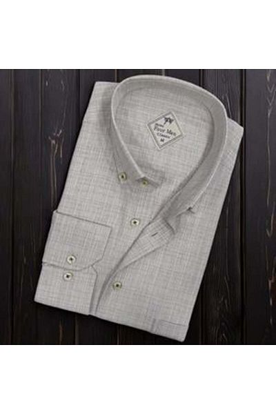 EREN STYLE Linen Linen Light Fabric Long Sleeve Ecru Men's Shirt (Regular Fit)