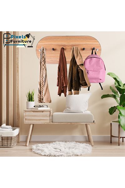 PixelsFurniture Pixel Furniture 60*28cm Wall Mounted Wooden Clothes Rack with 6 Hooks