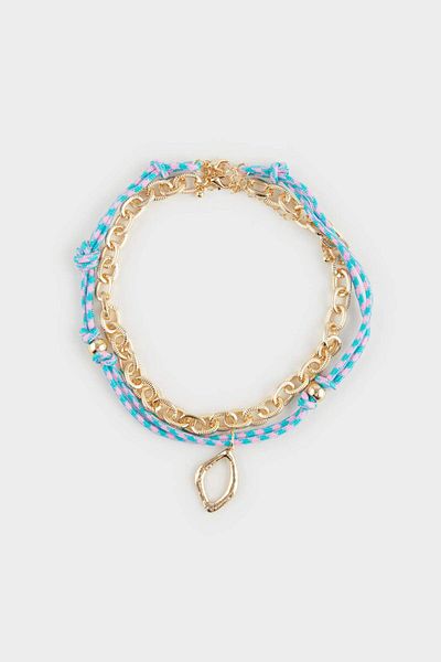 DeFacto Women's 2-Piece Blue Gold Necklace F1113Axns