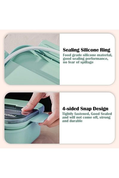 COOYA 1250ml three-compartment lunch box, airtight and leakproof, with cutlery, BPA-free, matcha green