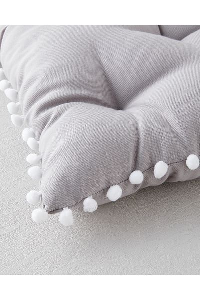 English Home Puff Pompom Single Chair Cushion 40X40 cm Light Gray