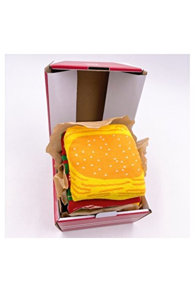 ECARLA Gift set, 3 pairs of multi-colored socks, XXL, funny hamburger box, SKAR05