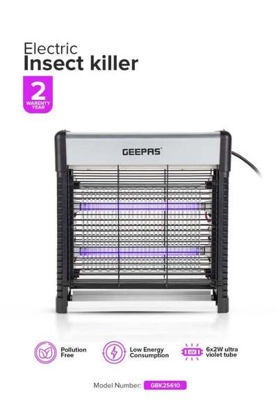 Geepas مبيد حشرات كهربائي، ١٢ واط، ٦×٢ واط، أنابيب فوق بنفسجية | قاتل حشرات آ...