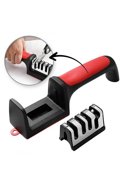 ECARLA Knife and scissors sharpener, multifunctional, black with red, 4 levels, KU01