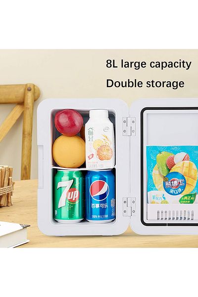 FlashHawk Mini Fridge, 8L Refrigerator, Compact and Portable Cold Room, Cool & Heat Car Travel Storage (Gold)