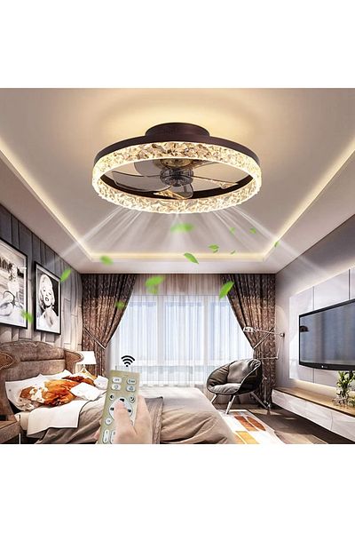 FlashHawk Ceiling Fan with Light, 6 Speeds Adjustable, Flush Mount Ceiling Fan 50*16.5cm for Living Room (30W)