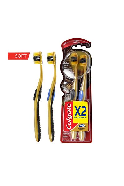 Colgate 360 Charcoal Gold Soft Toothbrush 2 pcs