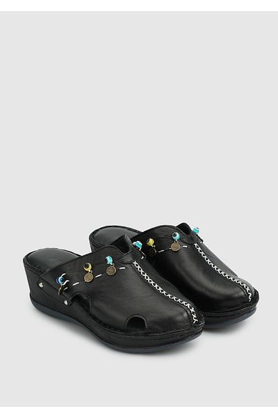 Eclipse Black Leather Women's Comfort Slippers