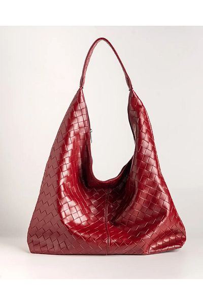 Elanore Large Size Women's Shoulder Bag with Faux Leather and Knitted Detail