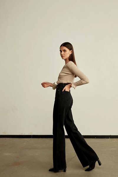 Ramrod Aly Women's Blackhigh Waist Lycra Palazzo Jeans