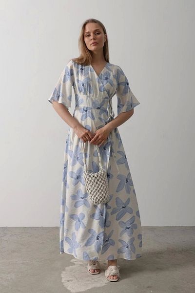 Butik Side Tie Patterned Dress - Blue