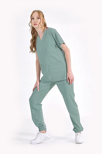 ÇİZGİ MEDİKAL Mint Green High Quality Lycra Jogger Leg Scrubs