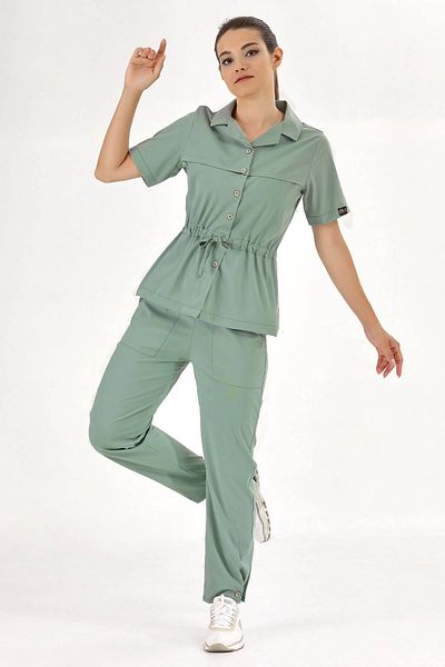 ÇİZGİ MEDİKAL Mint Green Retro Luxury Lycra Doctor Nurse Scrubs Jersey Bottom Top Suit