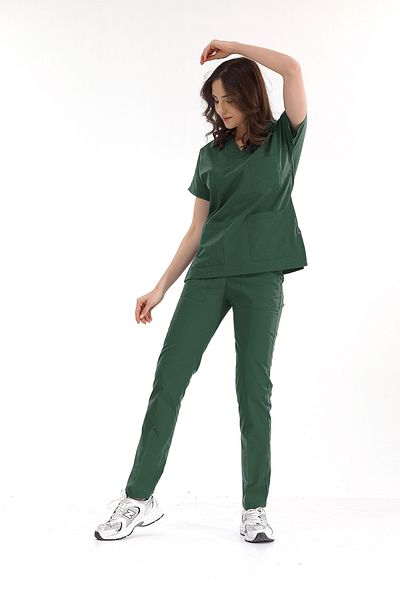 ÇİZGİ MEDİKAL Hunter Green Luxury Lycra Greys Bottom Top Suit Doctor Nurse Scrubs Uniform