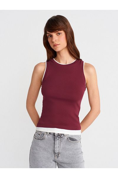 Dilvin 21086 Couple Look Sleeveless Top-Light Burgundy