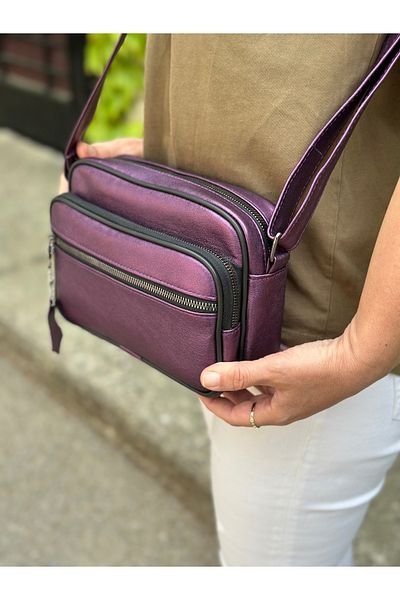 Deribag Genuine Leather, Medium Size, Cross Strap, Women's Shoulder Bag, Purple 22*18*8 cm