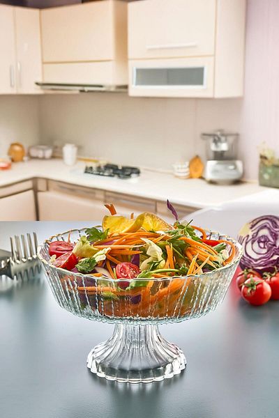 İLİVA Large Footed Glass Salad Bowl - Fruit Bowl, Presentation Bowl