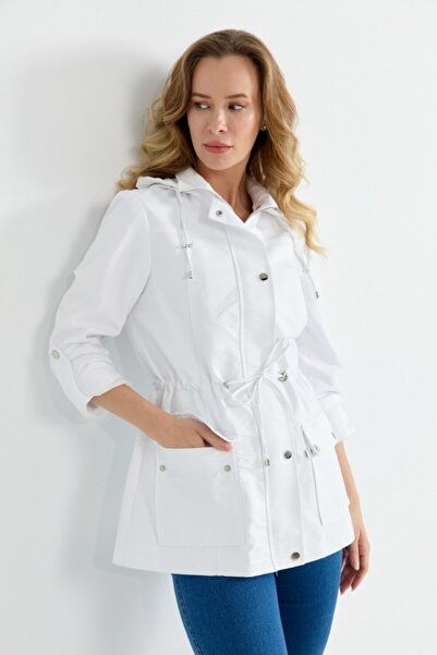 Selen Giyim Beli Büzgülü Çıtçıtlı Trençkot