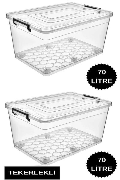 DEEMBRO Wheeled Storage Box 2 Pieces 70 Lt Wheeled Storage Container Large Size Storage Box Container