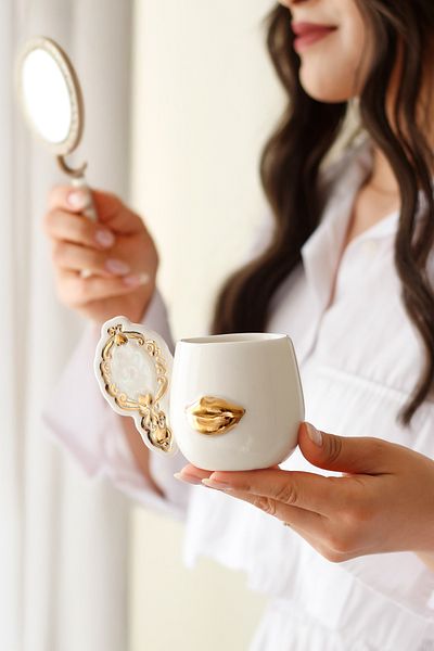 SİNEM YAMAN HOME Mirror Lip Gold Handmade Ceramic Mug / Handmade Ceramic Double Cup