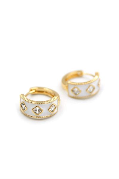 Royaleks Enameled Hoop Earrings - White